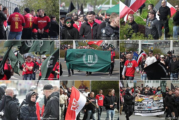 Collage von Bildern einer rechten Demonstration.