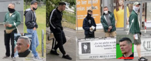 Collage mehrerer Personen an einem Wahlkampfstand.