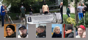 Collage mehrerer Personen an einem Wahlkampfstand.