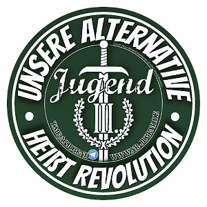 Kreisrundes Logo mit der Aufschrift "Unsere Alternative heißt Revolution"