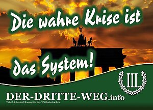 Propagandagrafik mit der Aufschrift "die wahre Krise ist das System!"